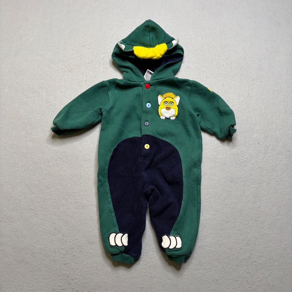 Tiger Electronics‎ Furby Romper Kids 18M Green Vintage 1999 Fleece Hooded Onesie